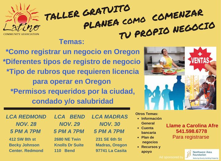 Taller gratuito planea como comenzar tu propio negocio